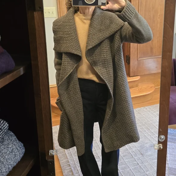 Vince Taupe Wool Knit Cunky Long Cardigan Coat | L - Picture 1 of 5